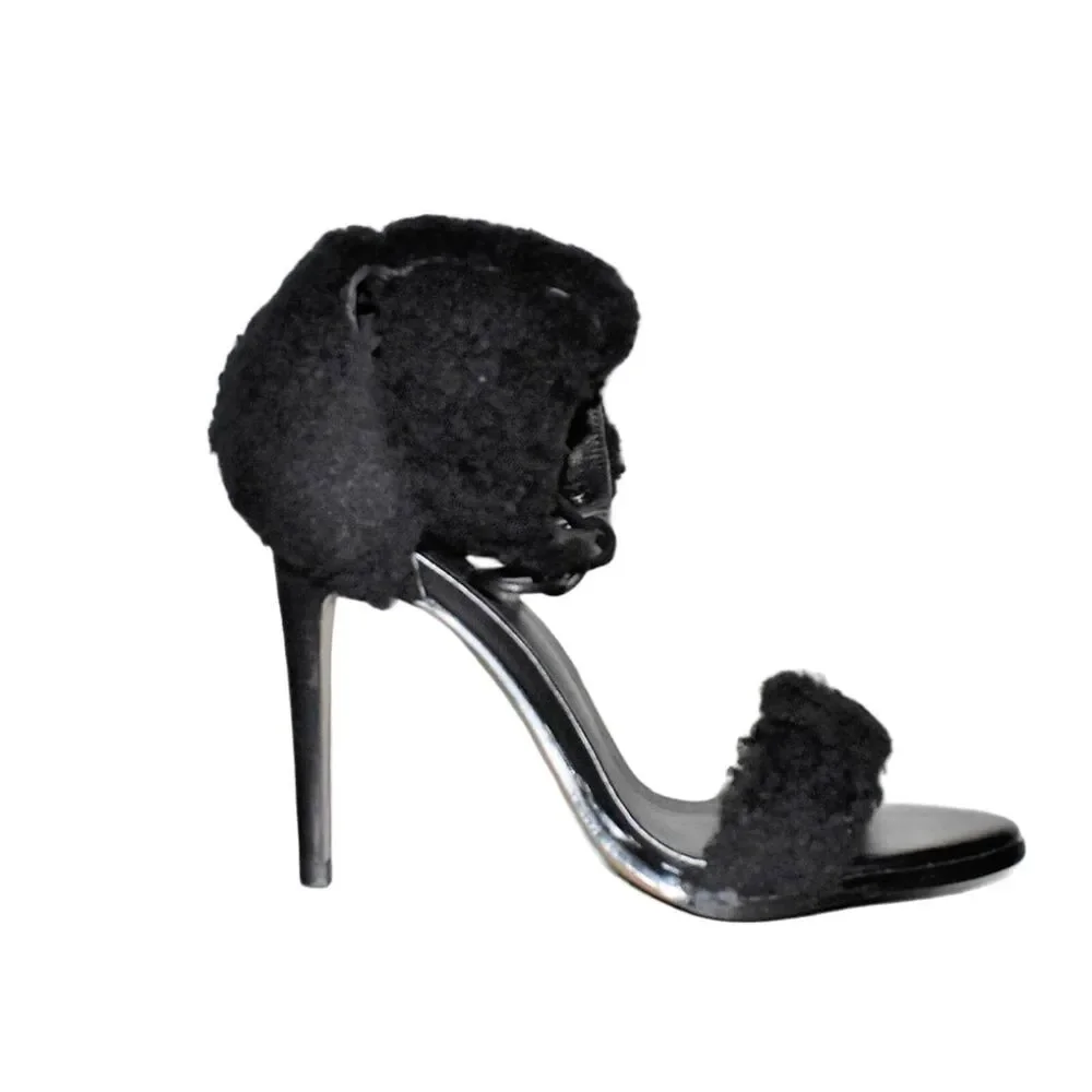 JAGGAR Transcendence Shearling Fur Heels in Black Lace Up Women's Size 9